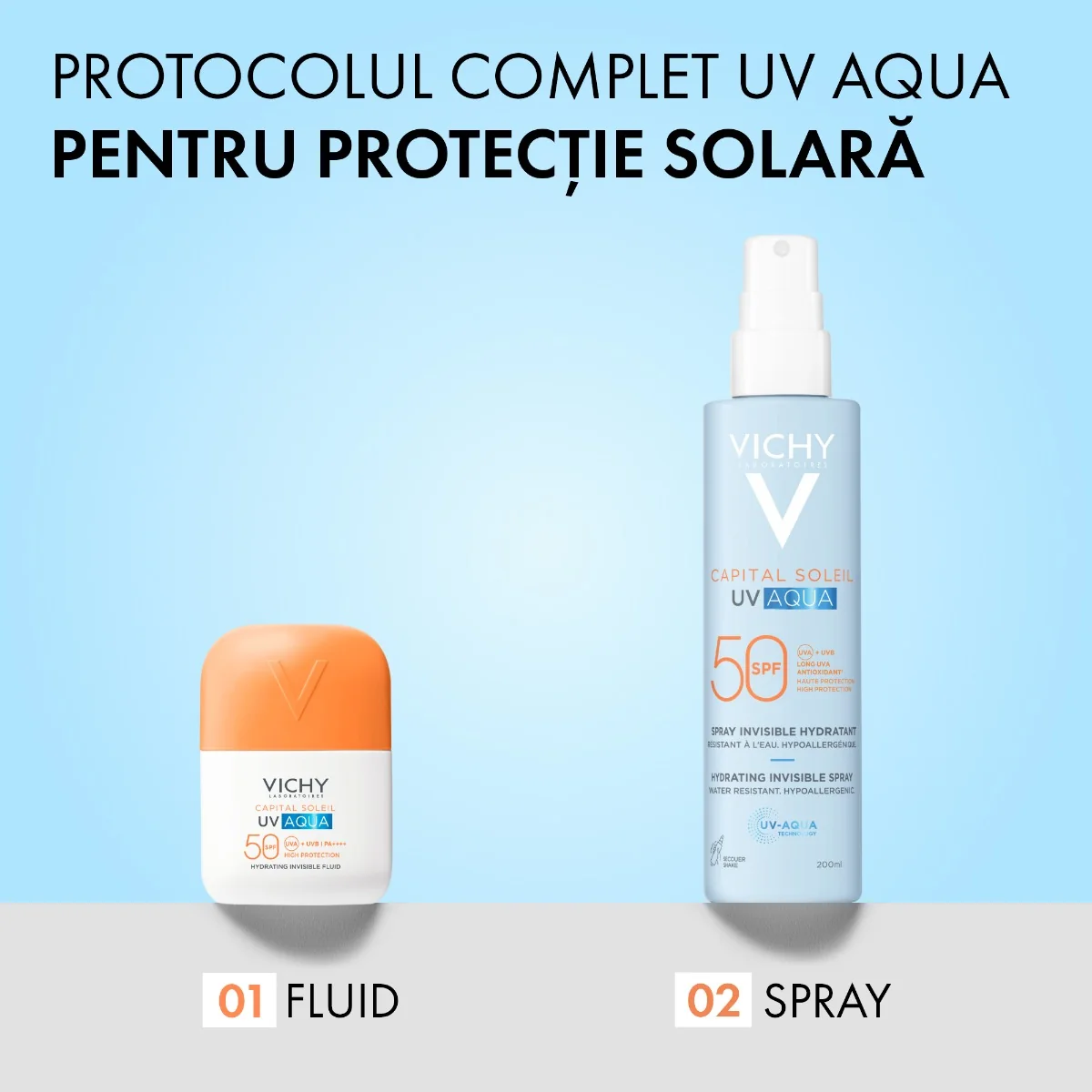 Spray hidratant pentru fata si corp SPF50 Capital Soleil UV AQUA, 200ml, Vichy