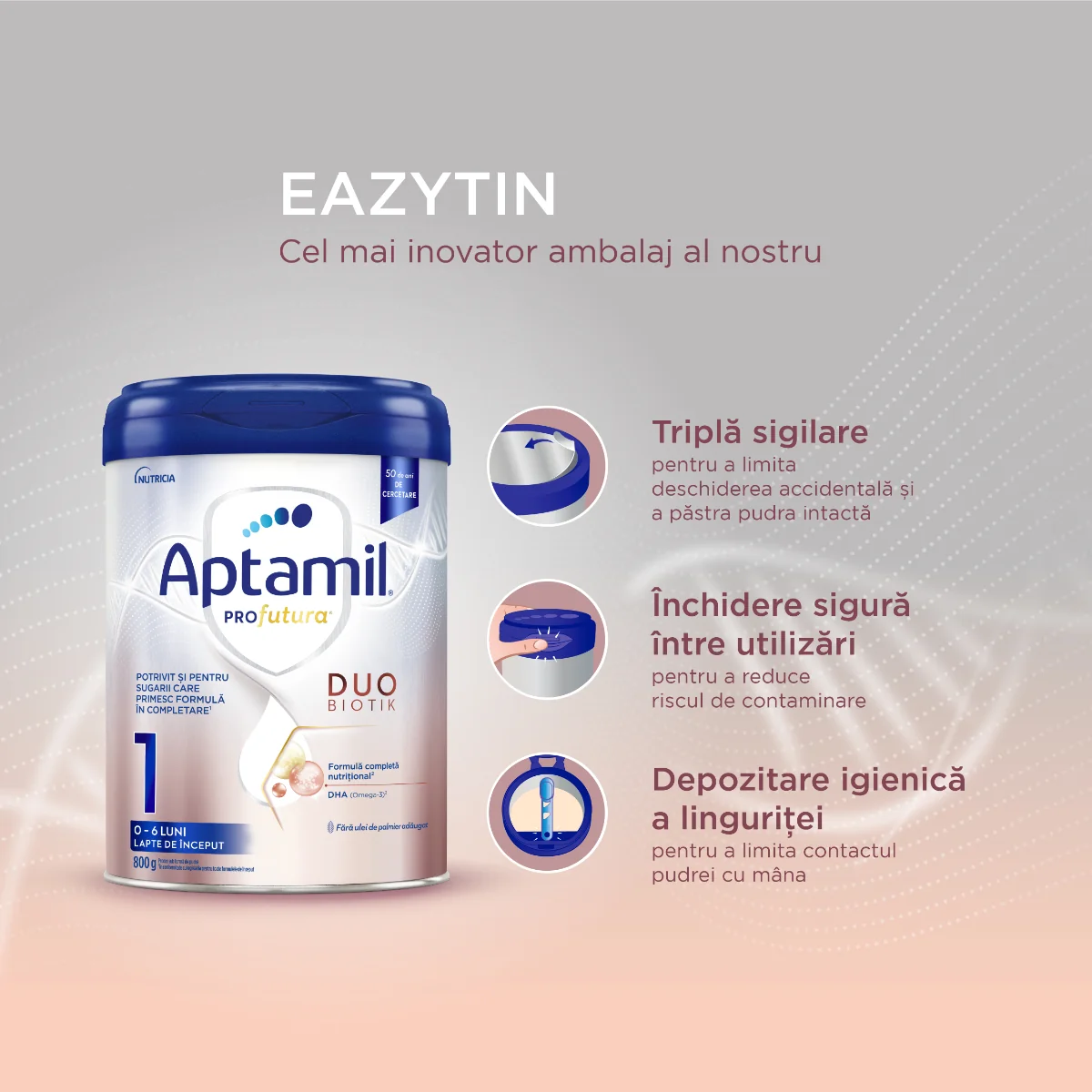 Lapte de inceput 0-6 luni PRO Futura DUO-BIOTIK 1, 800g, Aptamil