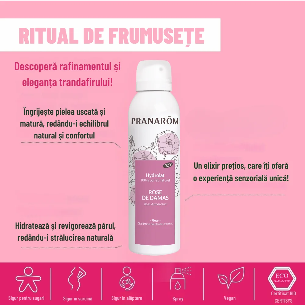 Apa florala cu Trandafir de Damasc Bio, 150ml, Pranarom