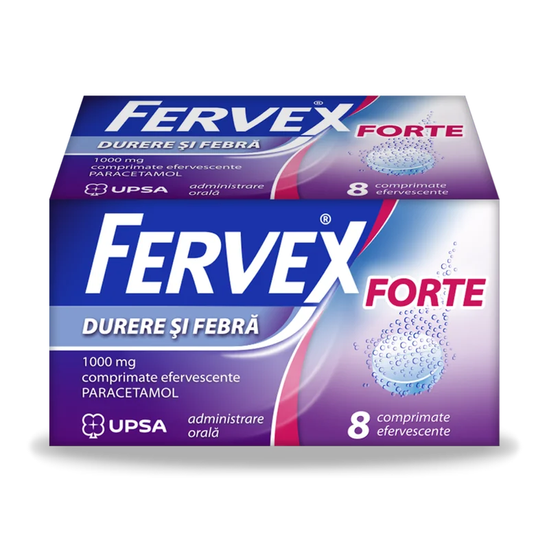 Fervex durere si febra forte 1000mg, 8 comprimate efervescente, Upsa