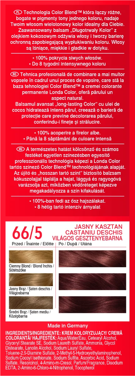 Vopsea de par permanenta 66/5 Castaniu deschis, 110ml, Londa