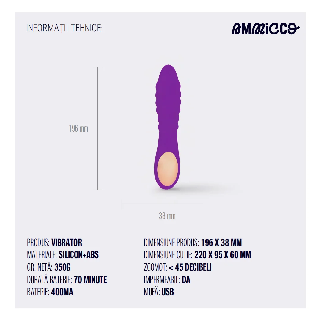 Vibrator pentru placere dubla cu mod de incalzire si 7 moduri de vibratie Double Pleasure, 1 bucata, Ammicco