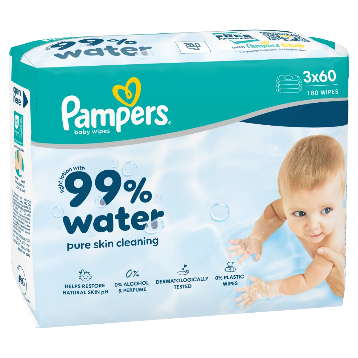 Servetele umede 99% apa cu lotiune usoara, 180 bucati, Pampers