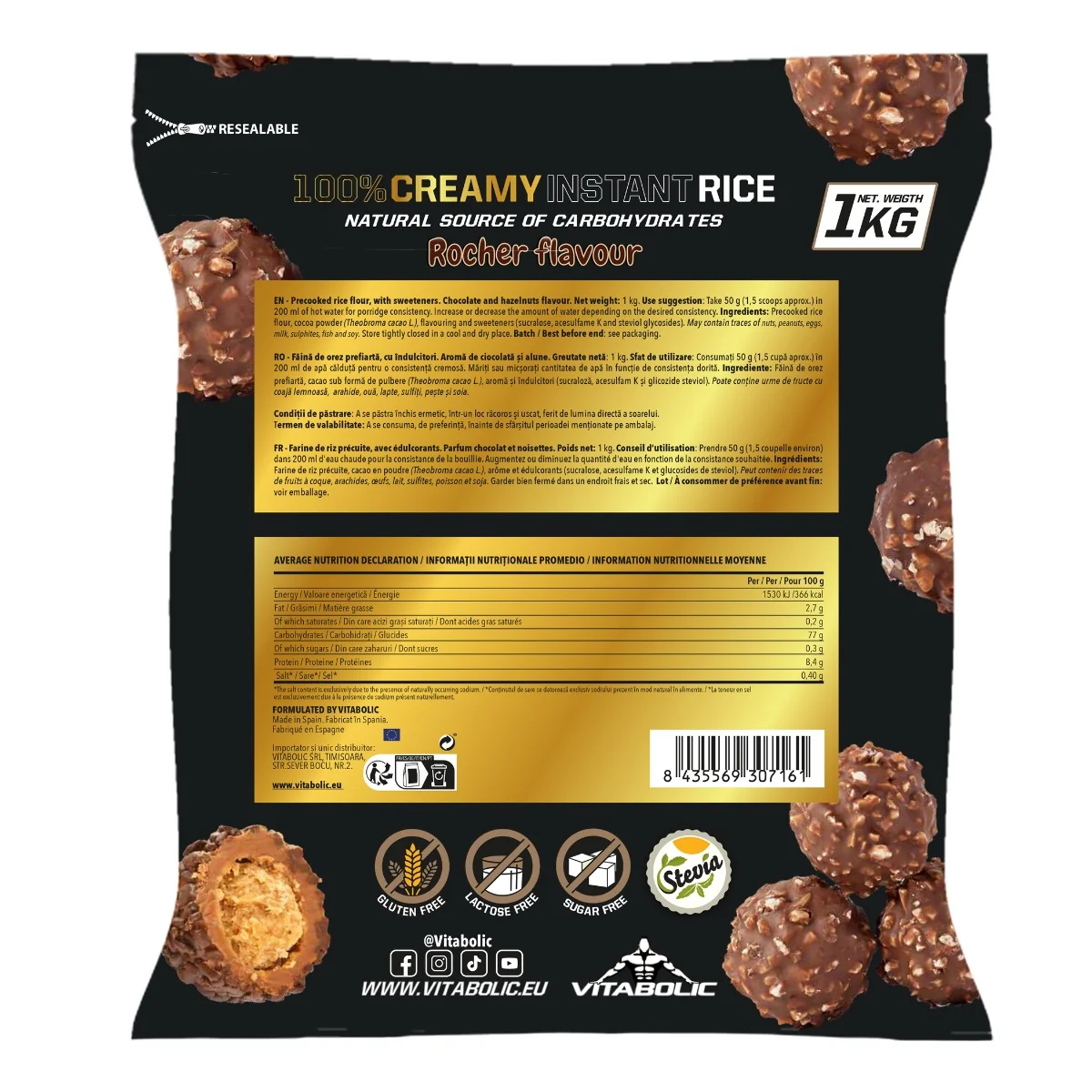 Creamy Instant Rice Ciocolata Rocher, 1kg, Vitabolic