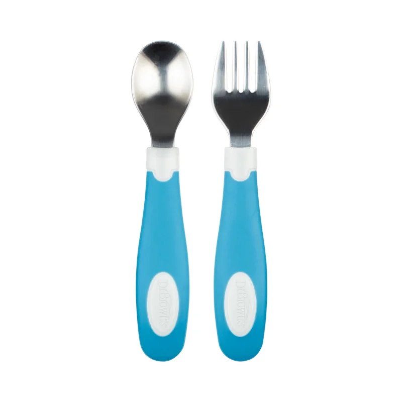Set lingura si furculita Soft-Grip pentru +12 luni Albastru, 1 bucata, Dr. Brown's