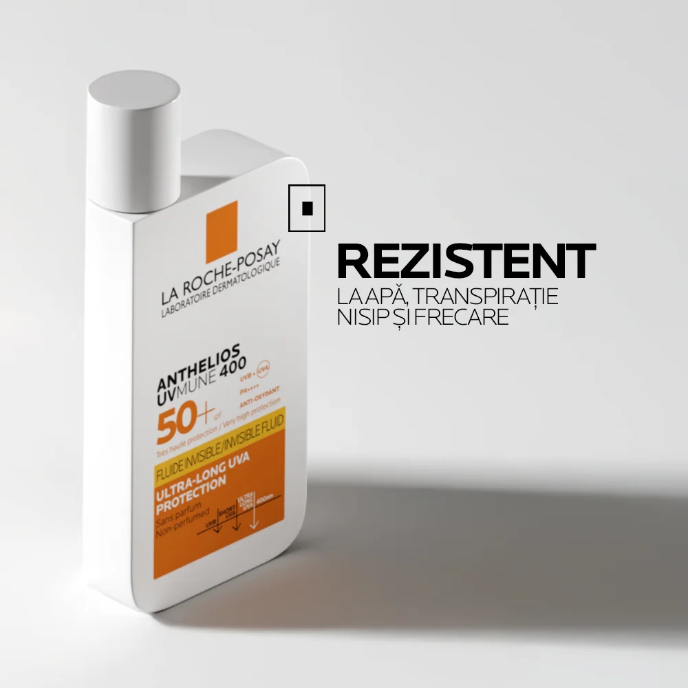 Fluid invizibil cu protectie solara SPF 50+ textura ultra-fluida pentru ten sensibil fara parfum Anthelios UV-Mune 400, 50ml, La Roche-Posay