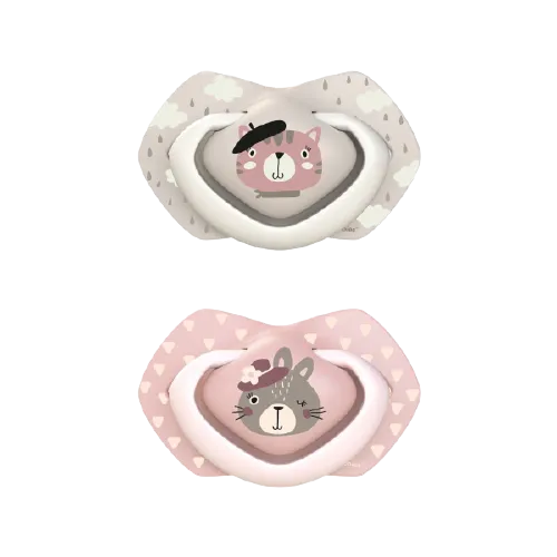 Suzeta roz simetrica din silicon Bonjour Paris 0-6 luni, 2 bucati, Canpol babies