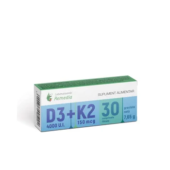 Vitamina D3 4000 UI + K2 150mcg, 30 comprimate filmate, Laboratoarele Remedia