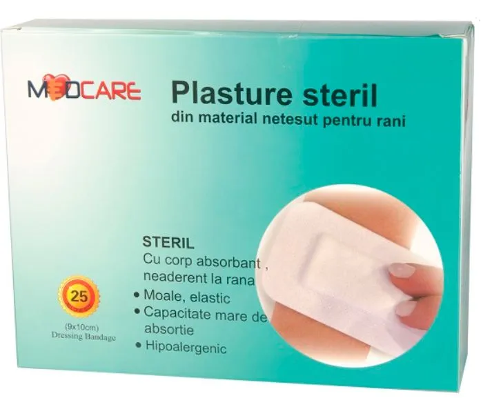 Plasture elastic steril din material netesut 9cmx10cm, 25 bucati, MedCare