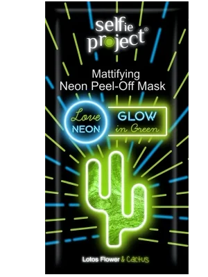 Masca exfolianta matifianta neon cu cactus Glow in Green, 10ml, Selfie Project