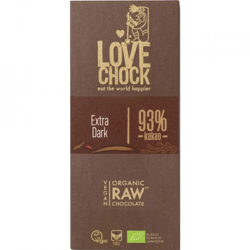 Ciocolata raw vegana 93% cacao Extra Dark, 70g, Lovechock