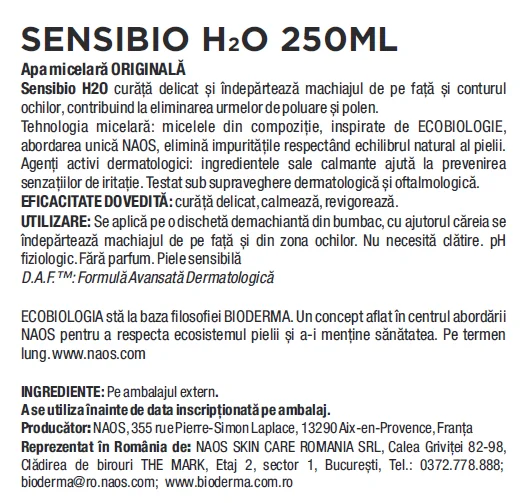 Solutie micelara Sensibio H2O, 250ml, Bioderma