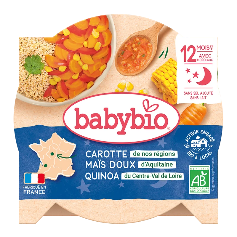 Meniu fondue de morcovi si porumb dulce cu quinoa Bio, 230g, BabyBio