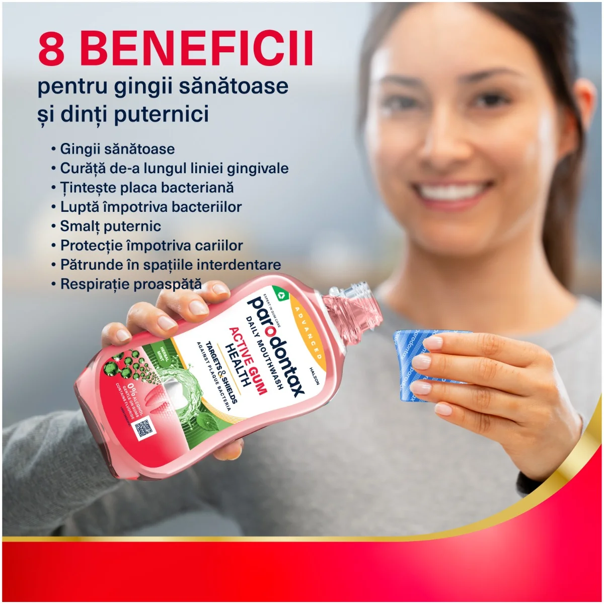 Apa de gura fara alcool Active Gum Health Herbal Mint, 500ml, Parodontax