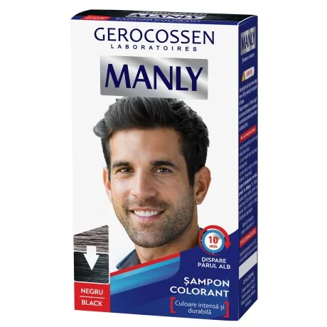 Sampon colorant pentru barbati Negru Manly, 25ml, Gerocossen
