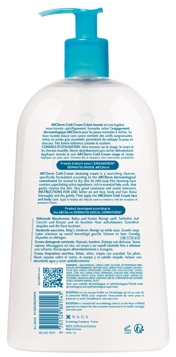 Crema de spalare ABCDerm Cold Cream, 1000ml, Bioderma 
