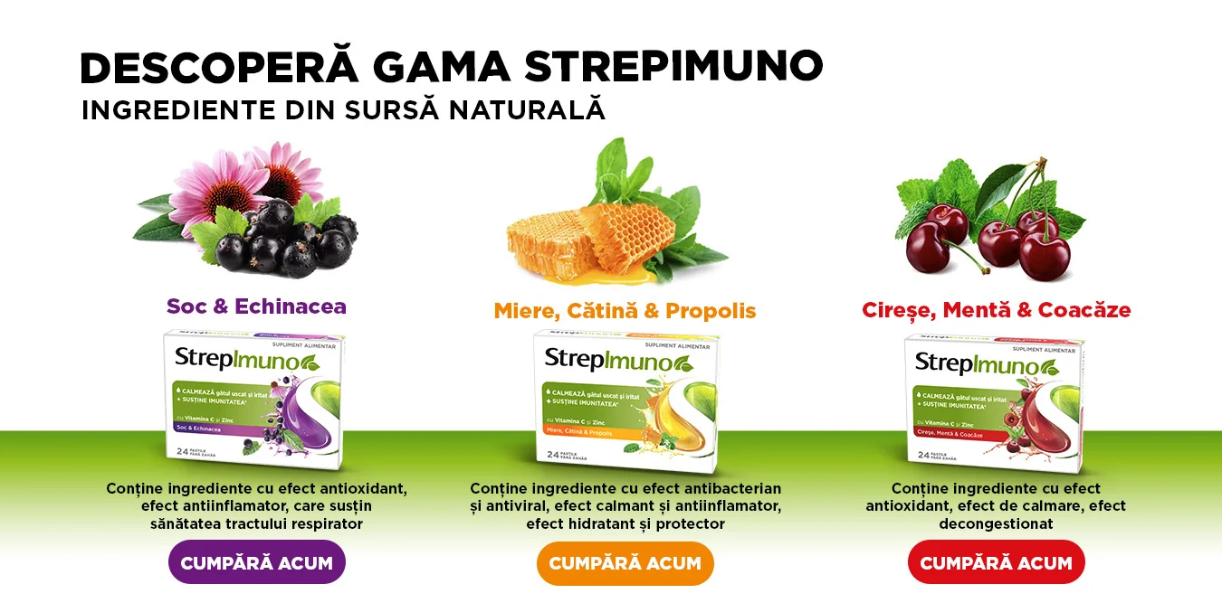 Strepimuno supliment alimentar cu soc si echinacea fara zahar, 24 comprimate de supt, Reckitt Benckiser