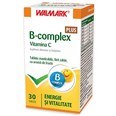 B complex + Vitamina C cu aroma de fructe, 30 tablete, Walmark