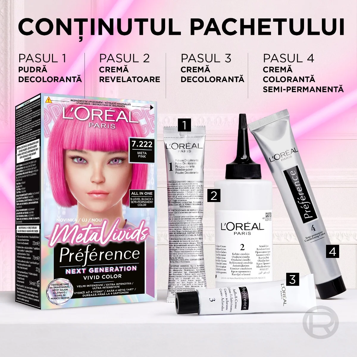 Vopsea de par semi-permanenta Preference MetaVivids 7.222 Meta Pink, 154ml, L'Oreal Paris