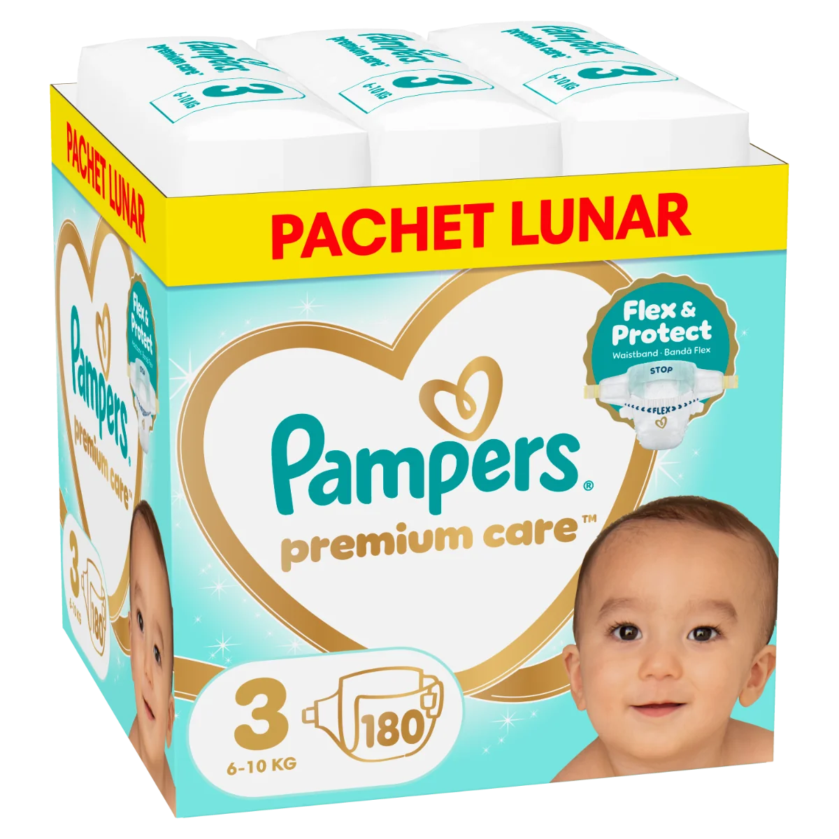Scutece Premium Care Marimea 3 pentru 6-10 kg, 180 bucati, Pampers 