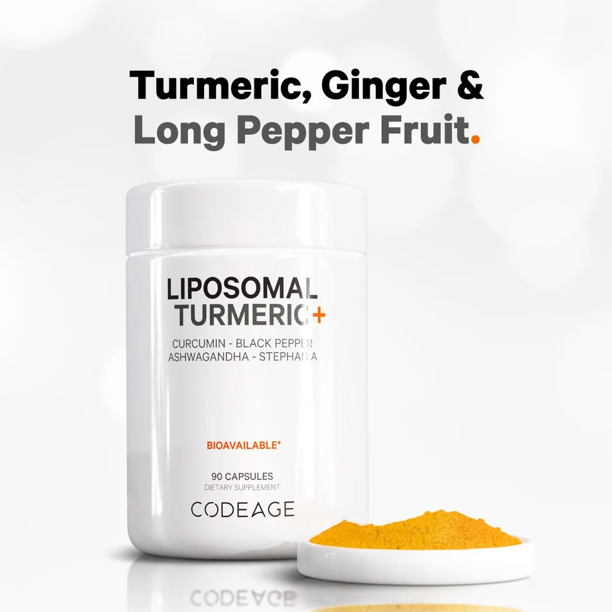 Turmeric lipozomal fermentat cu piper negru + curcumin si ghimbir CodeAge, 90 capsule, GNC