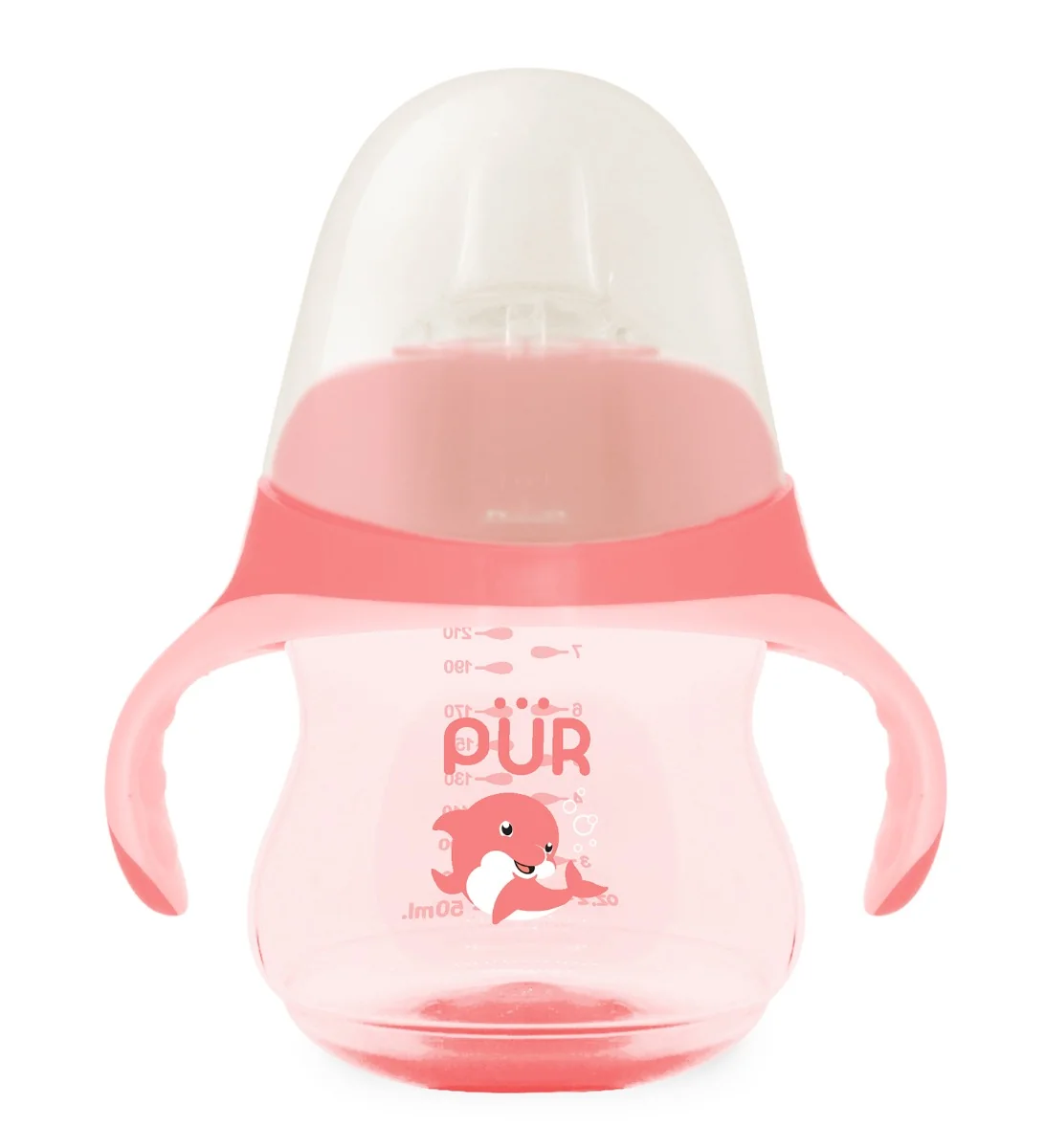 Cana in forma de delfin cu cioc din silicon +6 luni Roz, 230ml, PUR