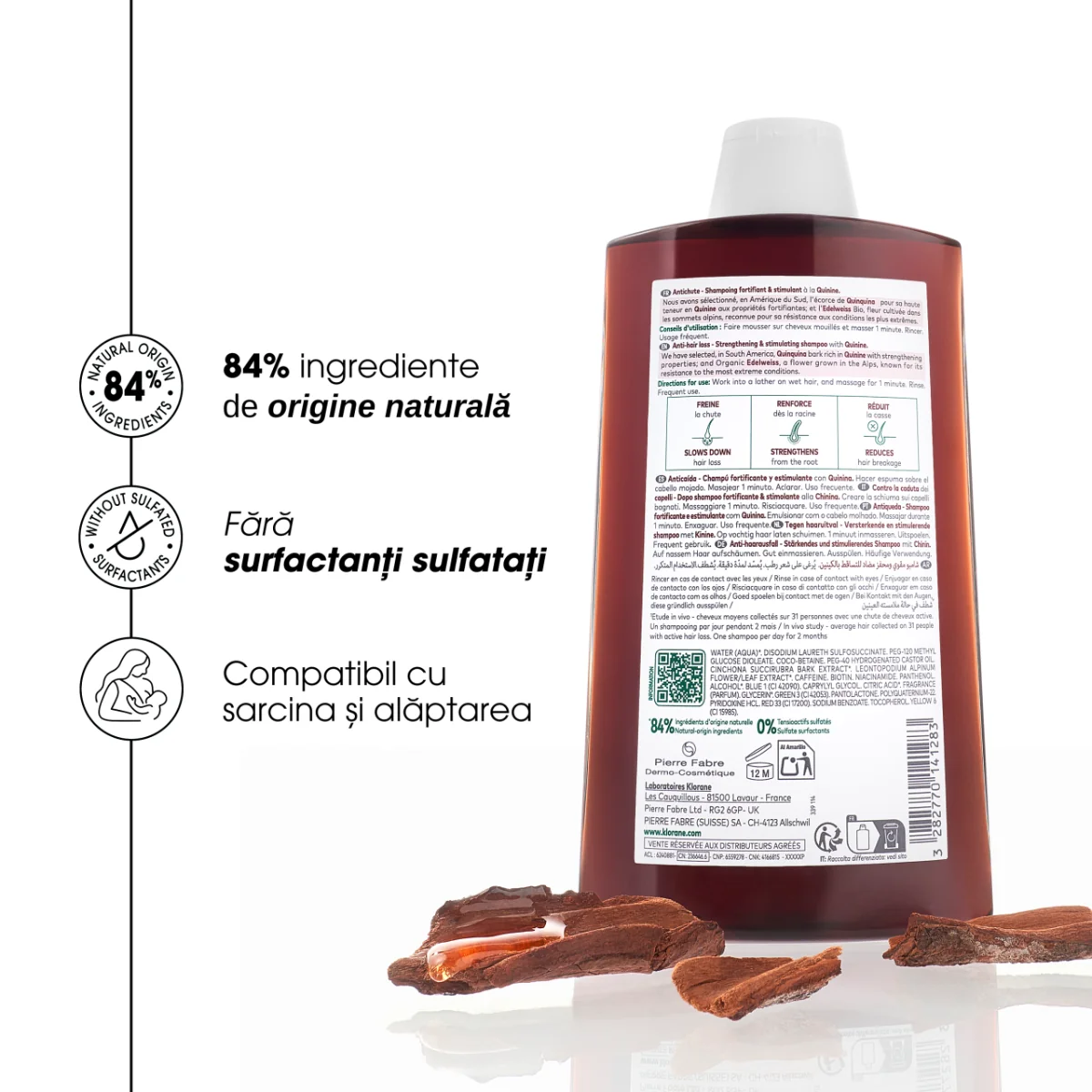 Sampon cu chinina si floare de colt Bio, 200ml, Klorane