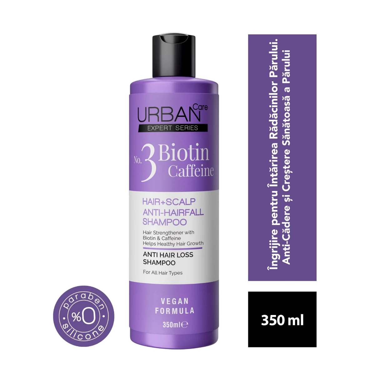 Sampon cu Biotina si Cafeina No. 3, 350ml, Urban Care