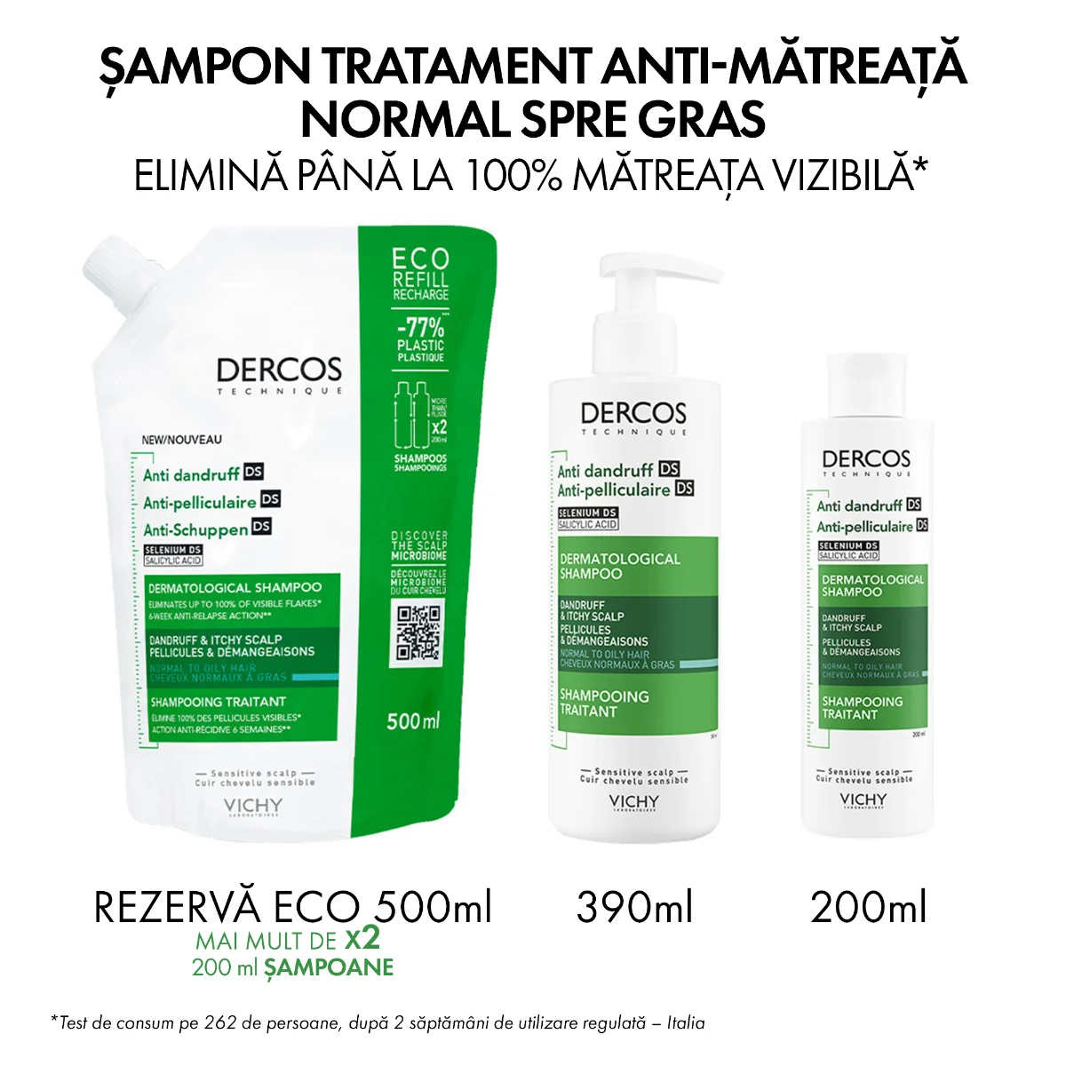 Sampon tratament anti-matreata grasa Dercos, 390ml, Vichy