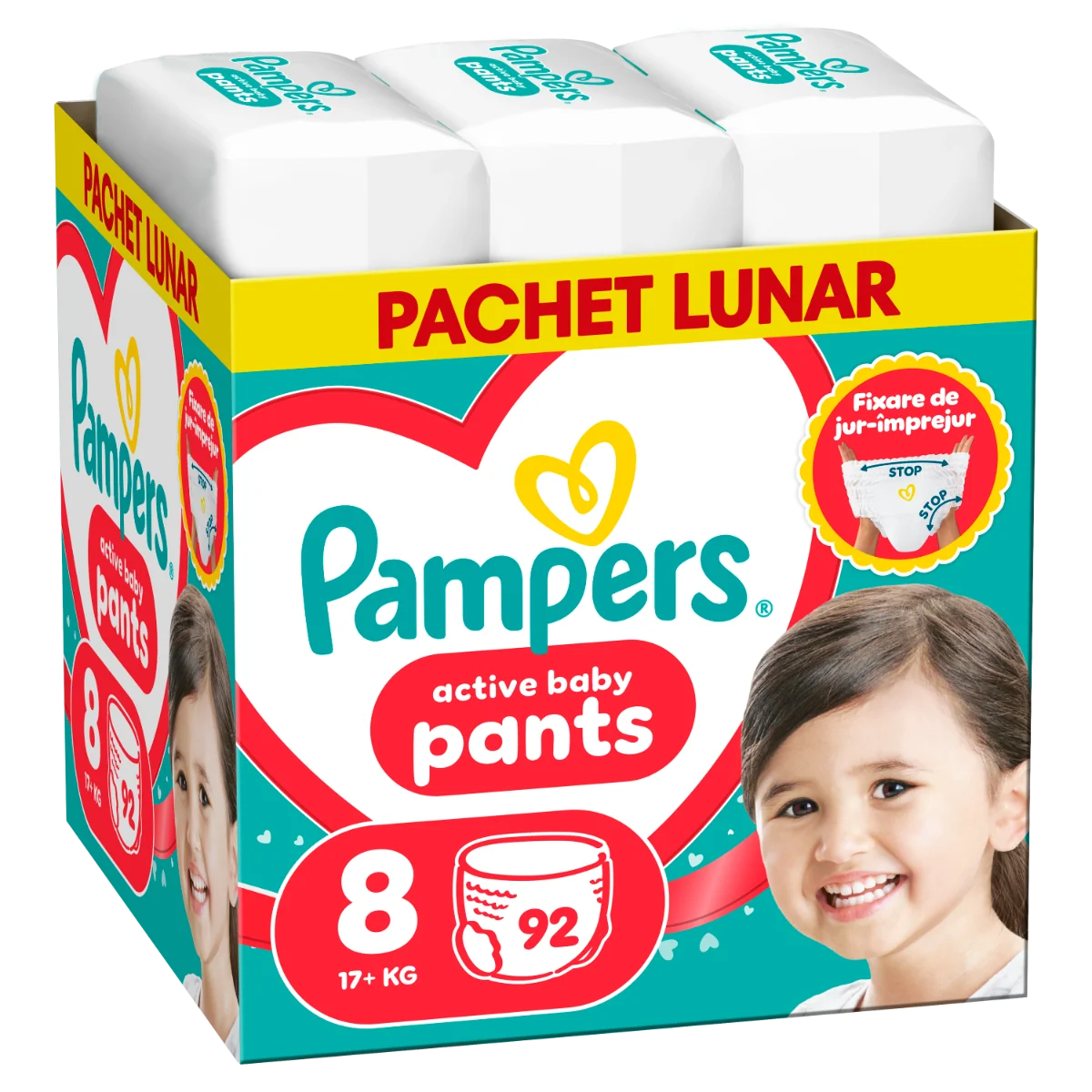 Scutece-chilotel Active Baby PantsXXL Marimea 8, 17kg+, 92 bucati, Pampers