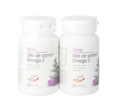 Pachet Ulei de somon cu Omega 3, 30 capsule + 30 capsule, Alevia