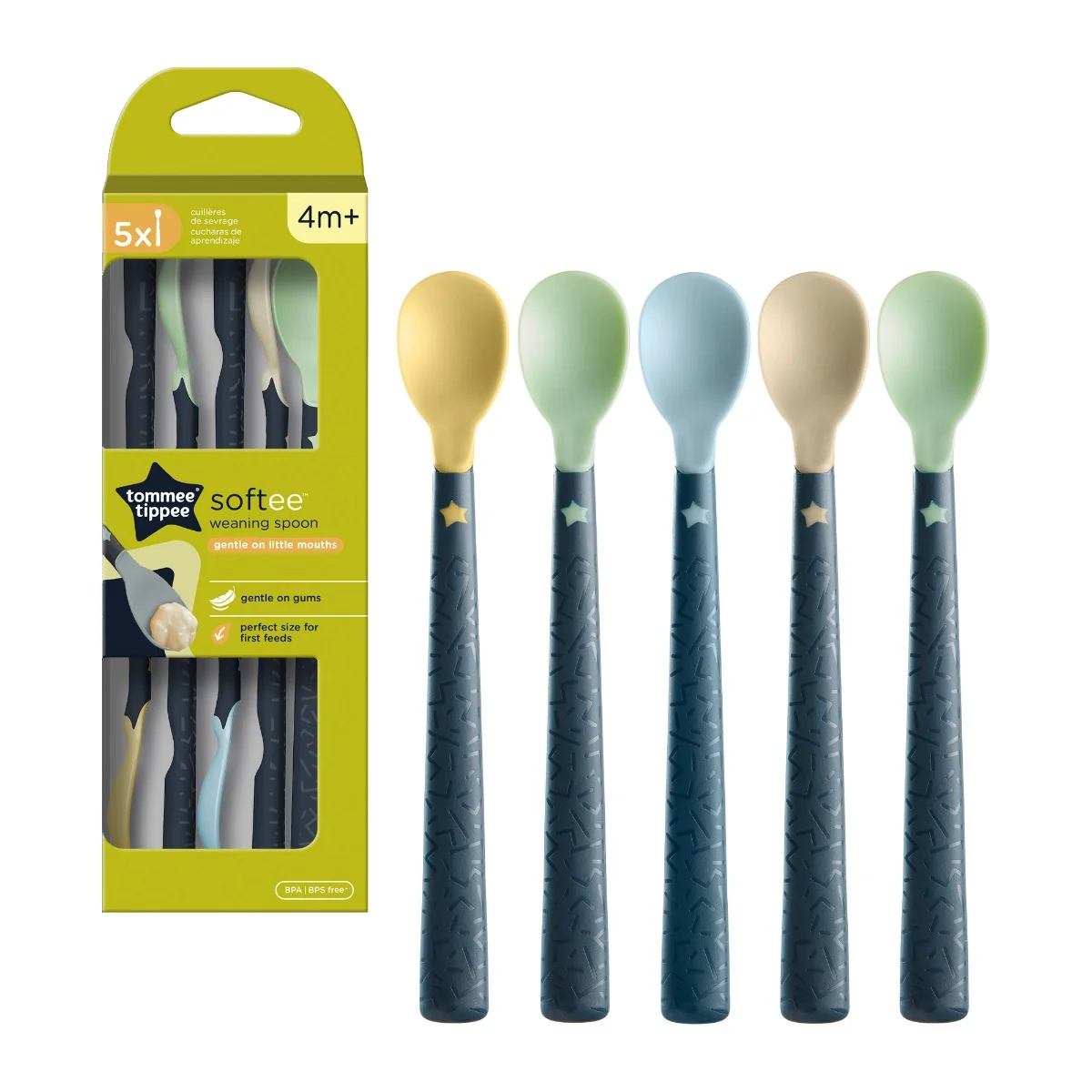 Lingurite cu manere lungi anti-derapante si cu varf super moale, 5 bucati, Tommee Tippee