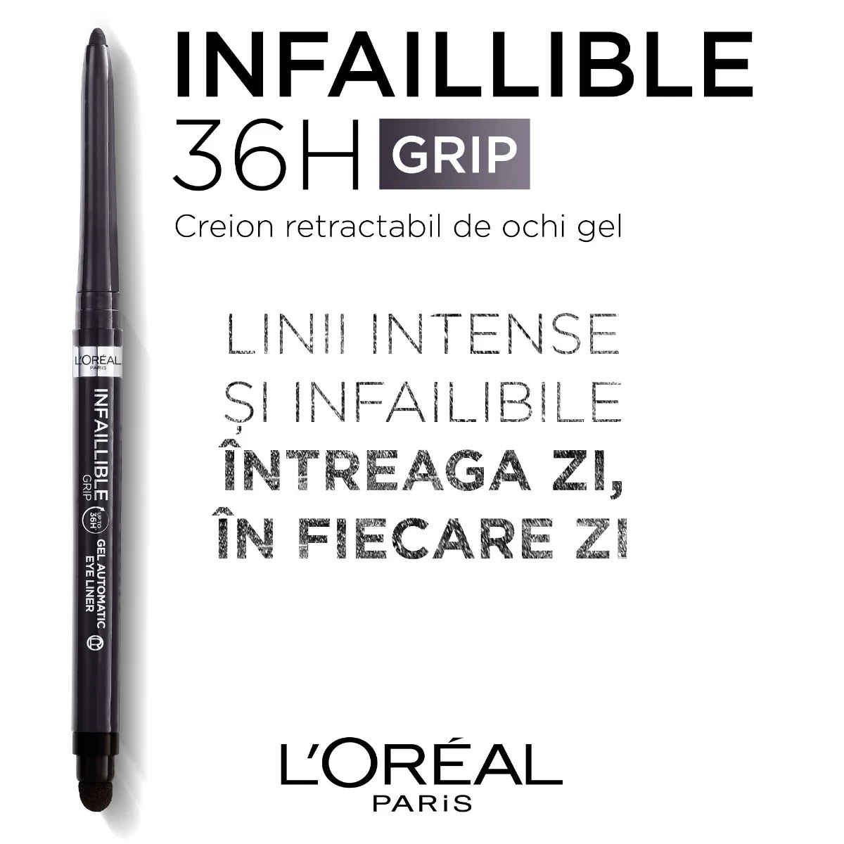 Creion mecanic de ochi gel Infaillible 36H Grip Taupe Grey, 1.2g, L'Oreal Paris