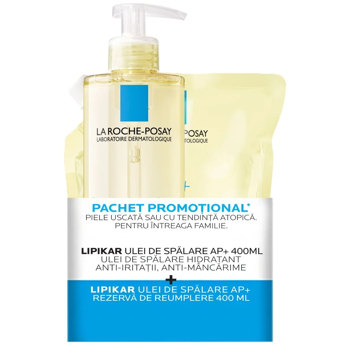 Pachet Ulei de spalare Lipikar AP+ 400ml + Rezerva 400ml, La Roche-Posay 