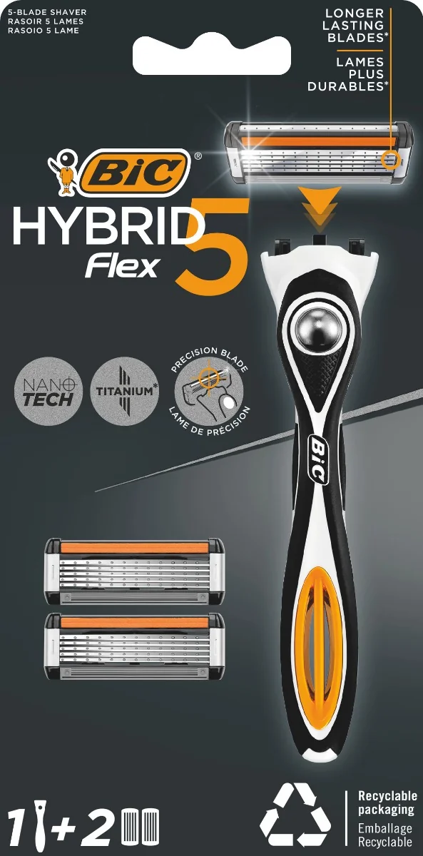 Pachet Aparat de ras Hybrid Flex 5 + Rezerve 2 bucati, BIC