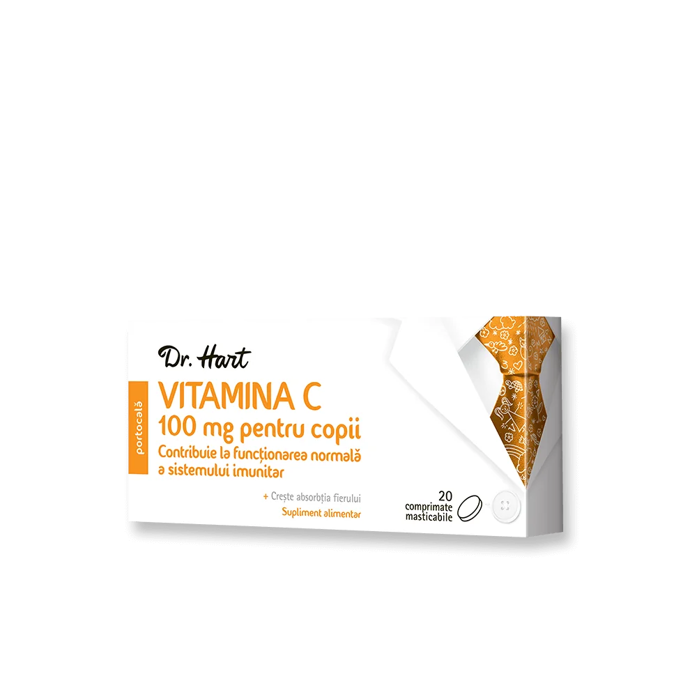 Dr.Hart Vitamina C pentru copii cu piersica 100mg, 20 comprimate masticabile