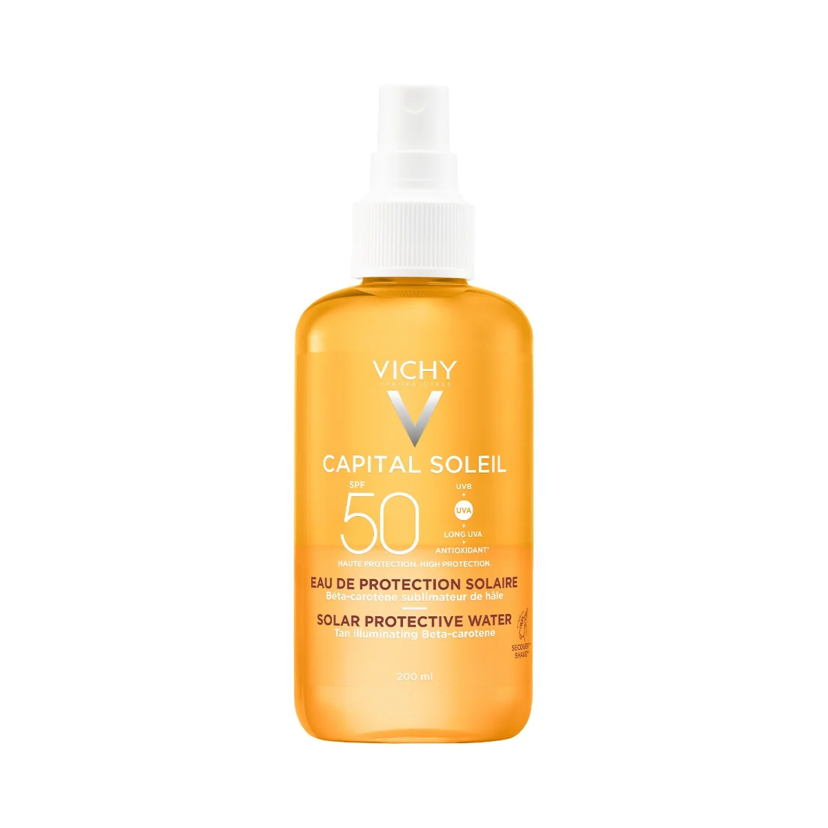 Apa cu protectie solara SPF 50 pentru bronz de durata fata si corp Capital Soleil, 200ml, Vichy