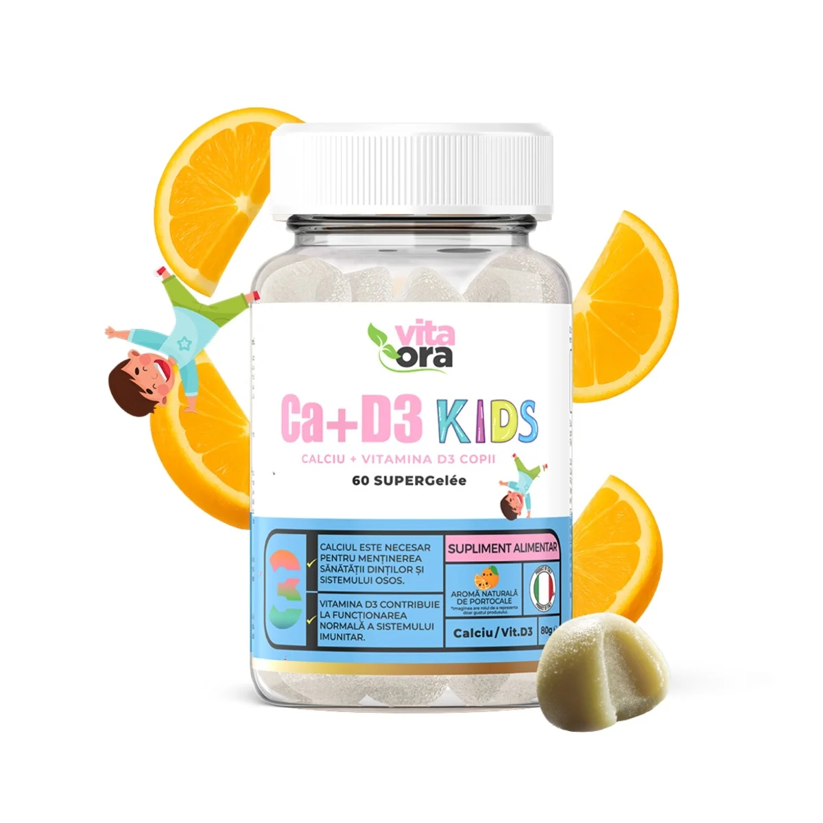 Calciu + Vitamina D3 pentru copii, 60 jeleuri, Vita Ora