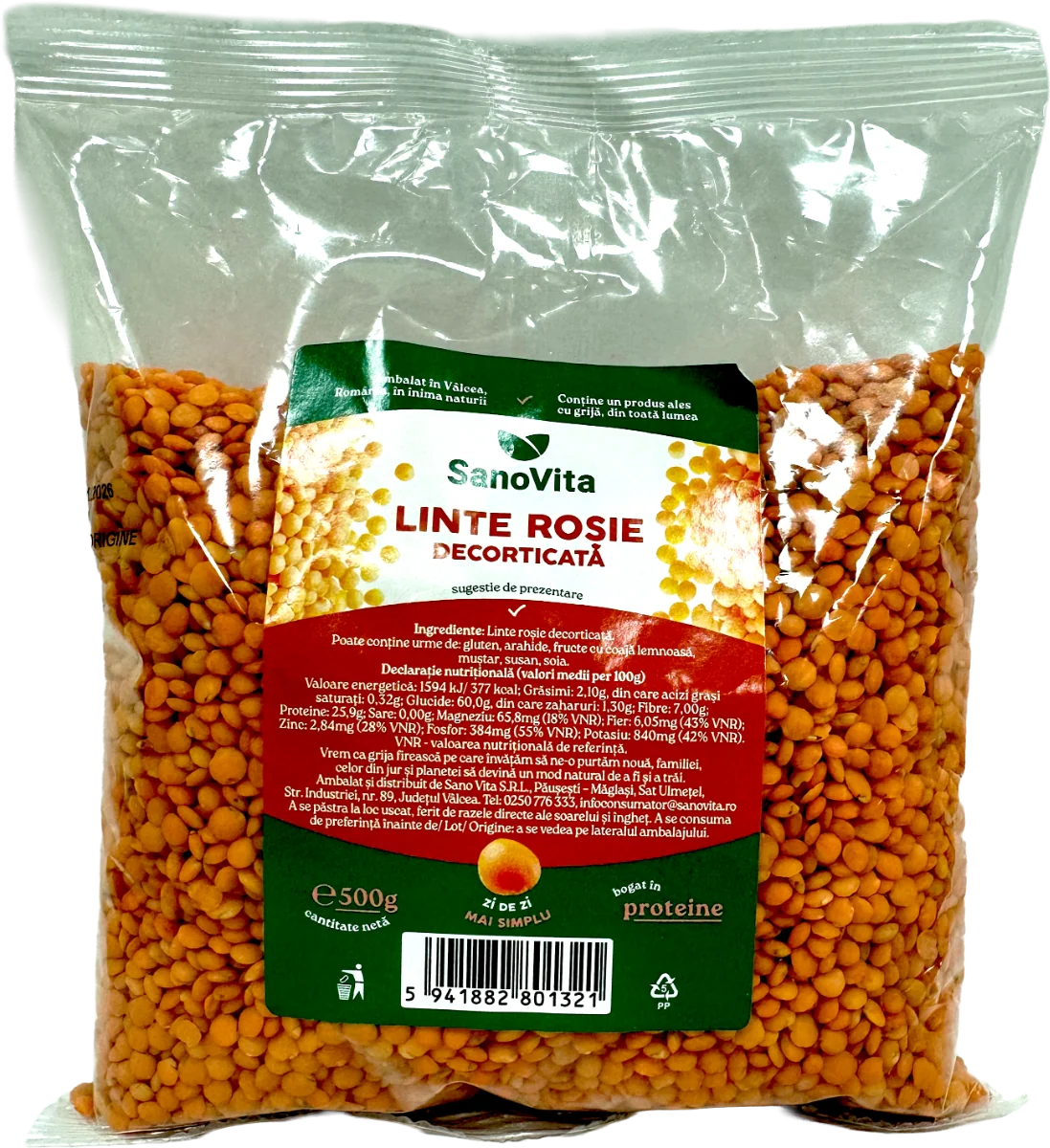 Linte rosie decorticata, 500g, SanoVita