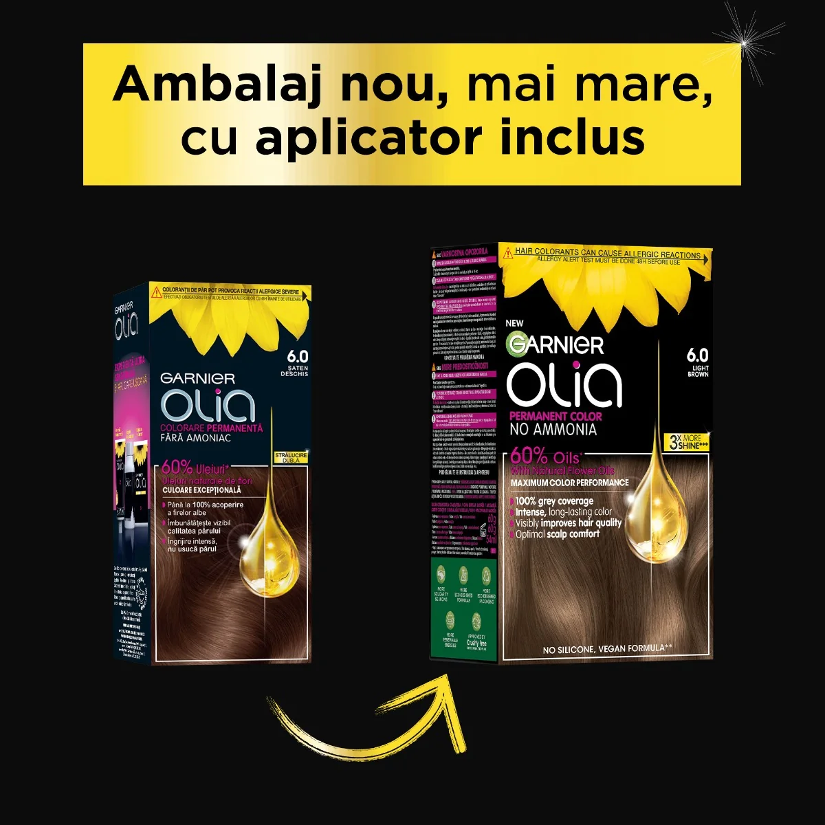Vopsea de par permanenta fara amoniac 6.0 Light Brown Olia, 174ml, Garnier