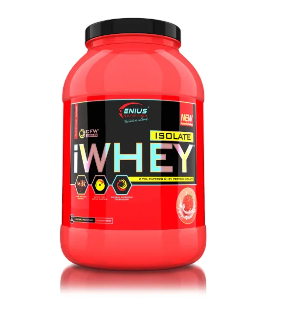 Pudra proteica cu aroma de capsuni iWhey Isolate, 900g, Genius Nutrititon 
