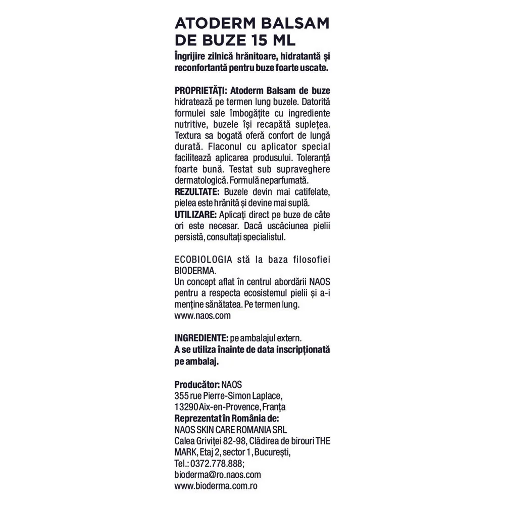Balsam de buze Atoderm, 15ml, Bioderma