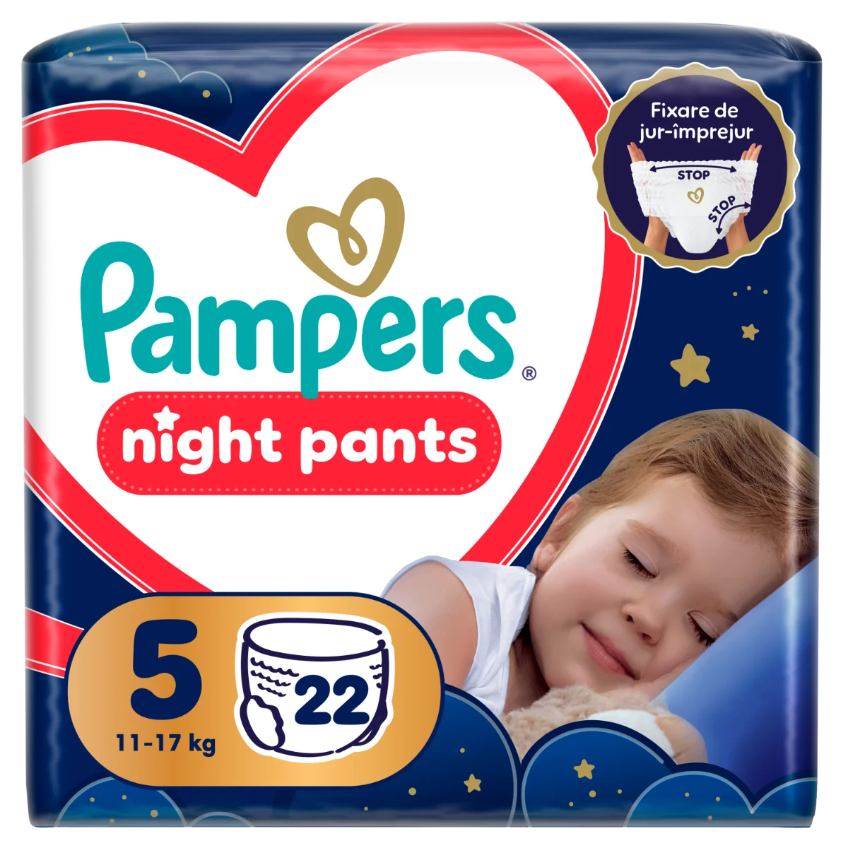 Scutece-chilotel de noapte Night Pants Marimea 5 pentru 12-17 kg, 22 bucati, Pampers