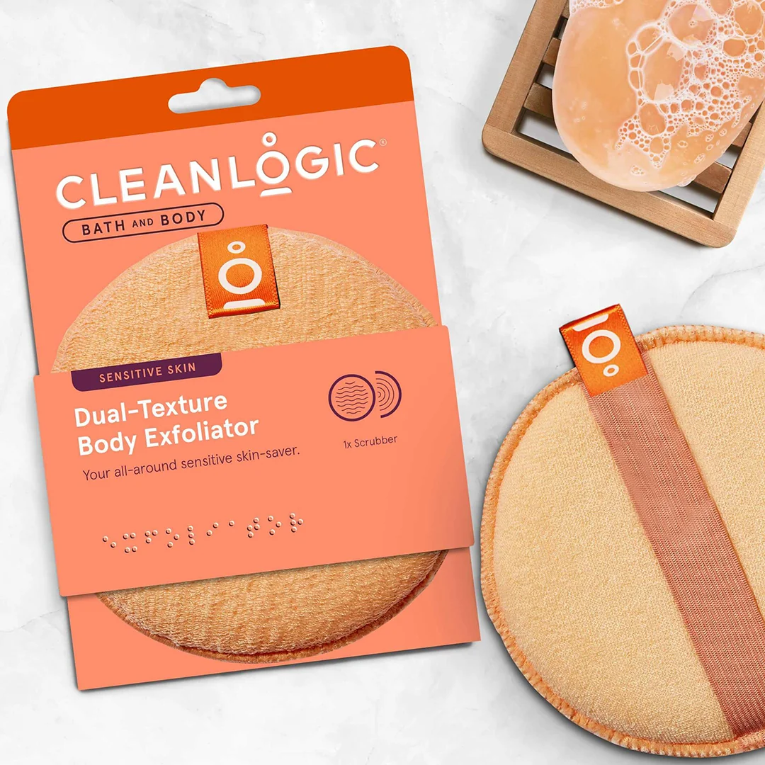 Burete exfoliant pentru piele sensibila cu doua texturi Bath & Body, 1 bucata, Cleanlogic