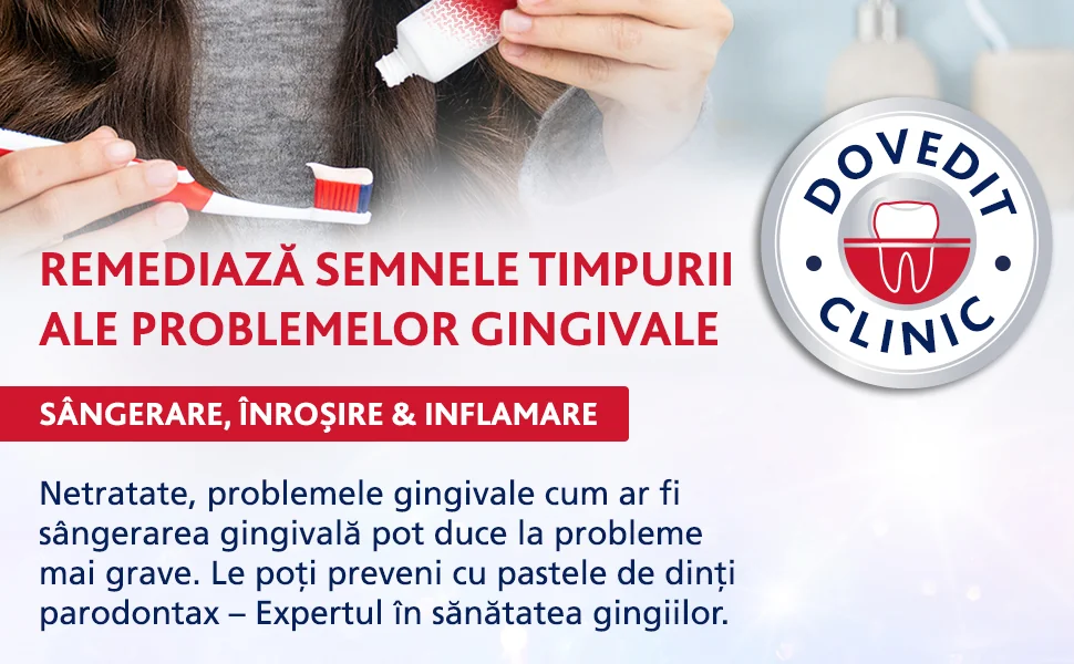 Text Remediaza semnele timpurii ale problemelor gingivale cu sigla Dovedit Clinic Text Remediaza semnele timpurii ale problemelor gingivale cu sigla Dovedit Clinic