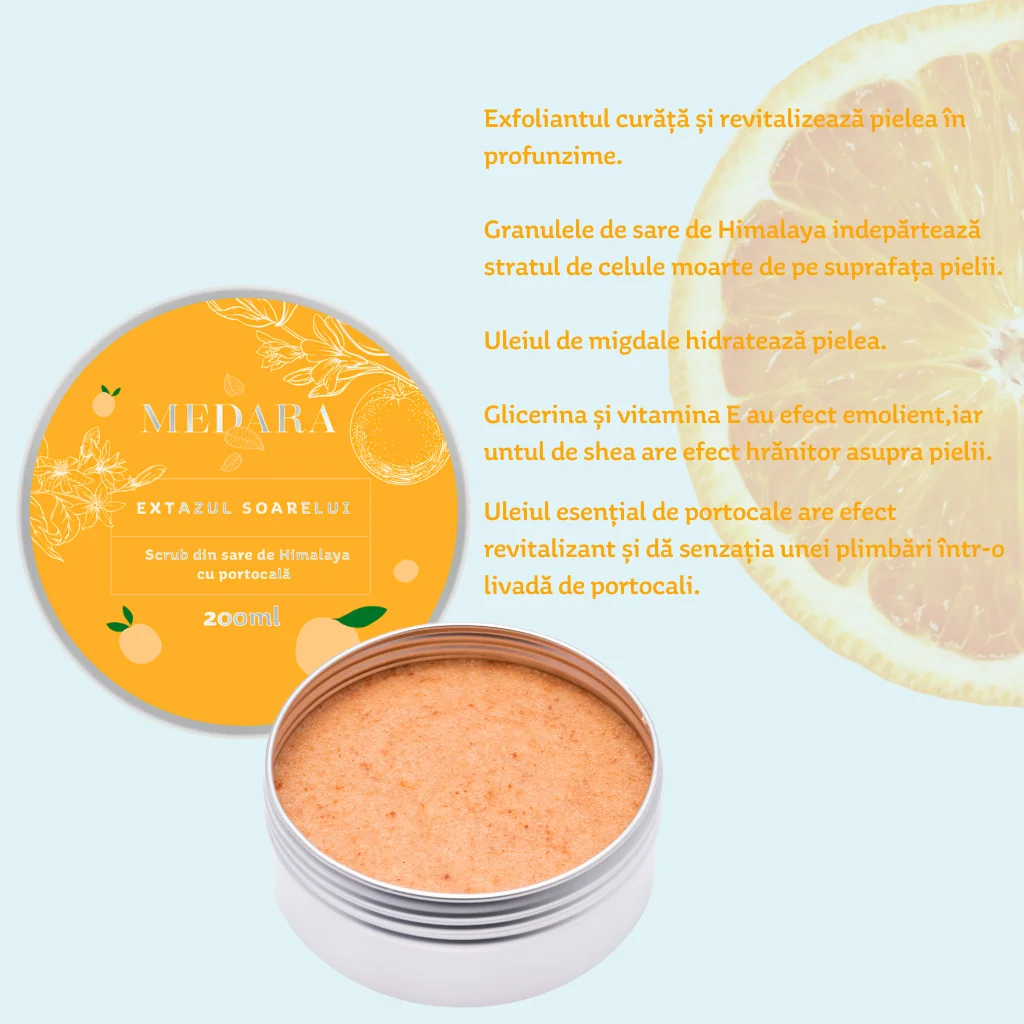 Scrub cu sare de Himalaya si portocale Extazul Soarelui, 200ml, Medara