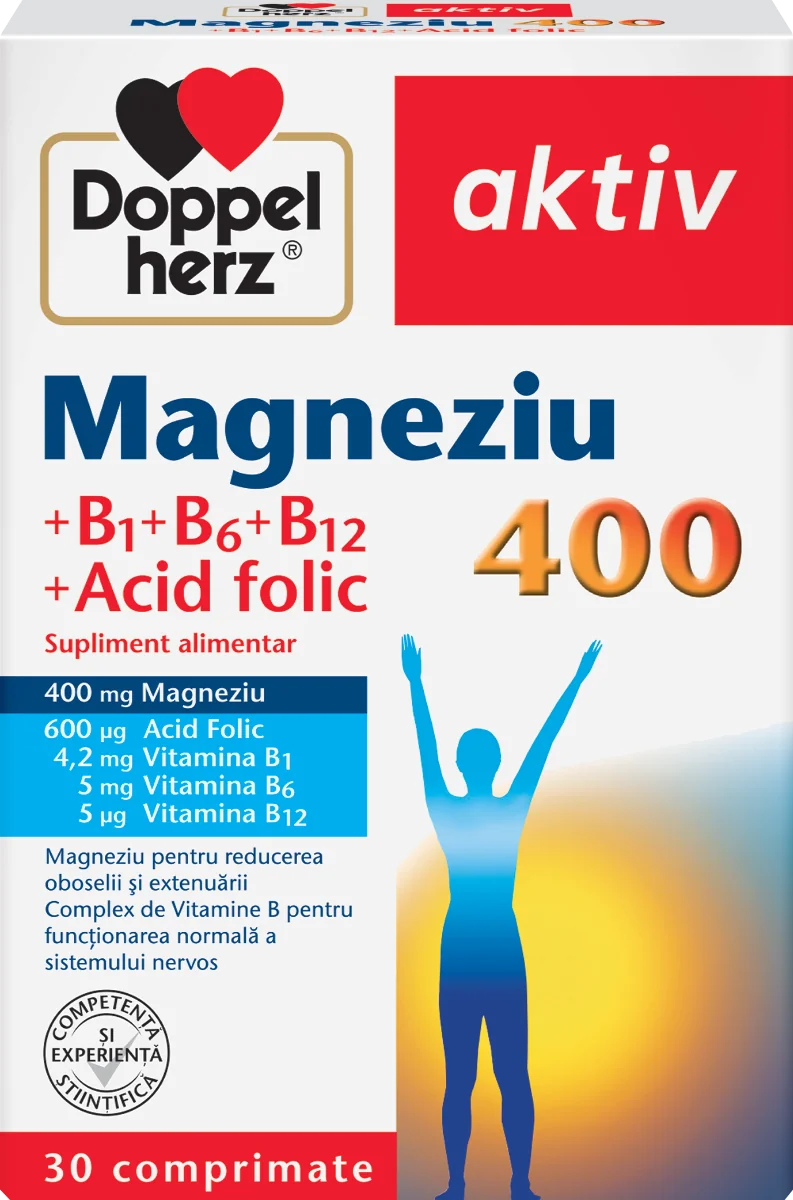 Magnesiu 400mg + Vitamina B1 + B6 + B12 + Acid folic, 30 comprimate, Doppelherz