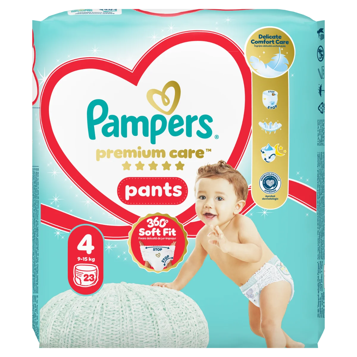 Scutece-chilotel Premium Care Pants Nr.4 9-15 kg, 23 bucati, Pampers