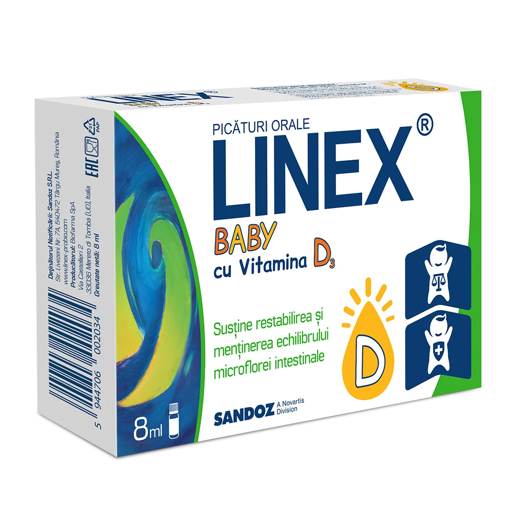 Linex Baby cu vitamina D3, 8ml, Sandoz