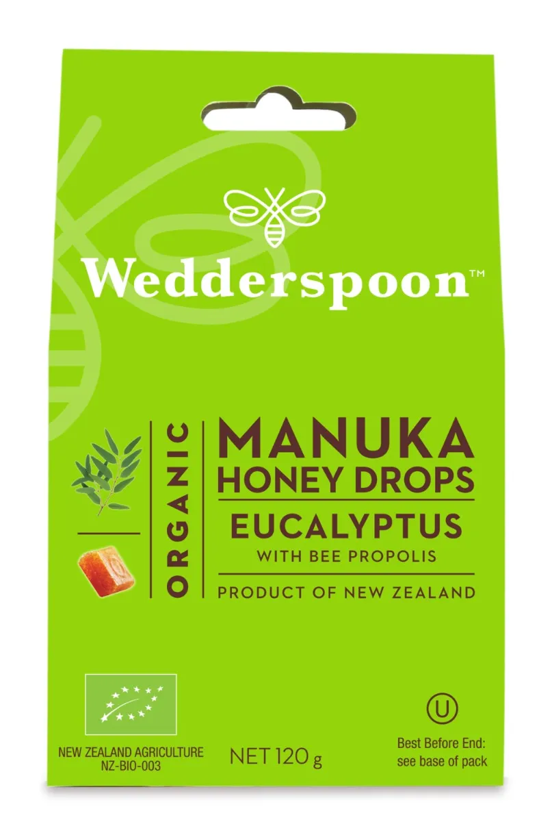 Bomboane ecologice cu miere de manuka, eucalipt si propolis, 120g, Wedderspoon